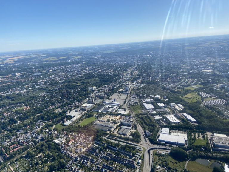 Chemnitz, Blick vom Überflieger Richtung Stadtmitte